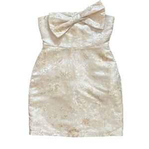 Sugarlips Jewel Jacquard Bow Strapless Champagne Mini Dress